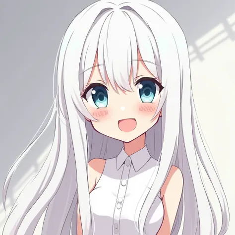 White Hair　White skin　kind　Sleeveless dress　anime　smile　Very long hair　