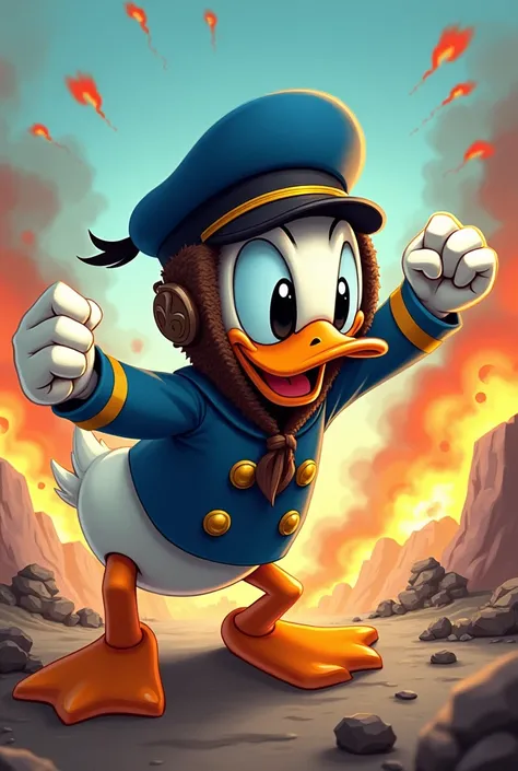 Donald Duck with a war balaclava