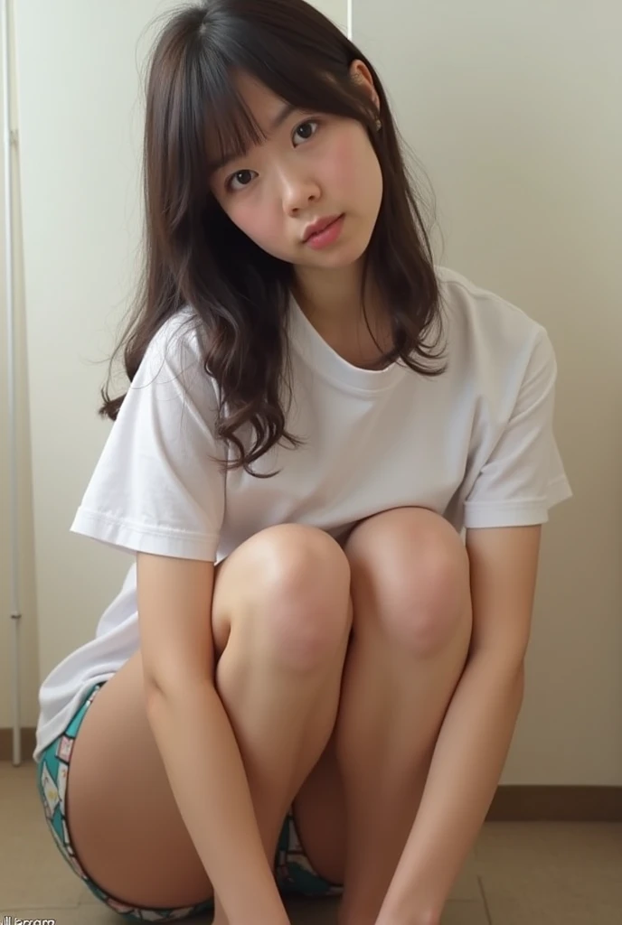 Japanese schoolgirl opens her legs and shows her vagina while masturbating, looking at the camera, best quality,NSFW:2.5 squatting,pussy,straddling,cowgirl position,