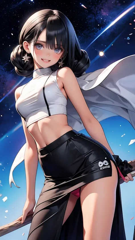 anime illustration, ((((highest quality)))), (((Ultra-precision CG 16K))), (((masterpiece))), BREAK skinny body, slender waist, medium Breasts, (((perky breasts))), ((sagging breasts)), (covered nipples),  (((tanned skin, tan lines))) , BREAK ( smiling, bl...