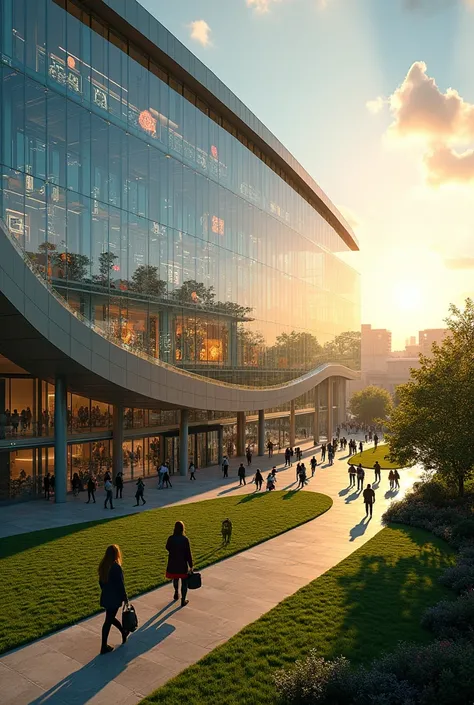 Glass-walled, futuristic university campus