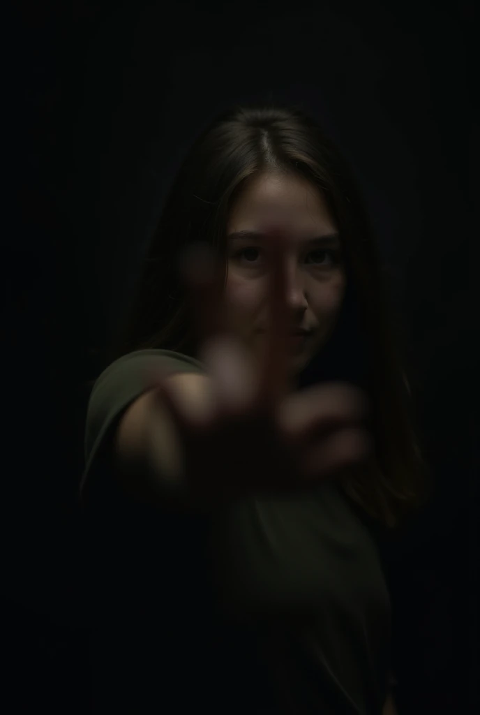 Prompt:
A blurry, out-of-focus portrait of a teenager girl with his hand covering his face, standing against a dark background. The focus is on the hand and the blurred outline of the face. There is a sense of mystery and introspection.