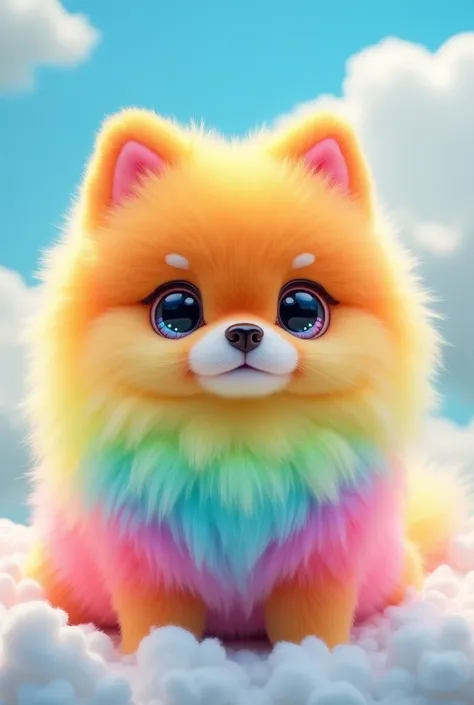 Pomeranian plush。Facing forward。Colorful fur。