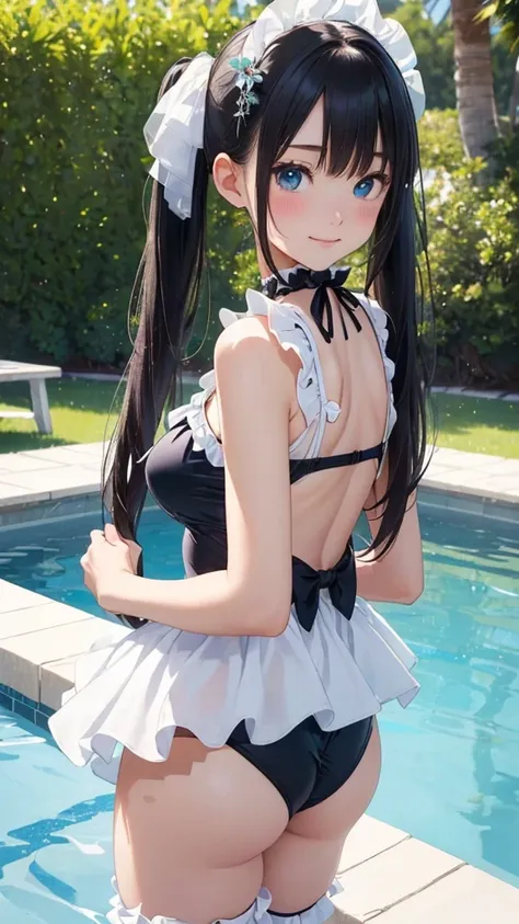 ((masterpiece)), ((highest quality、Ultra high definition)), (Very detailed),(8k、Photo quality)、((Amazingly cute girl)),16-year-old girl)), Two people, , (Beautiful emerald blue eyes), ((smile、Small breasts)),In the open-air bath overlooking the sea, Beauti...