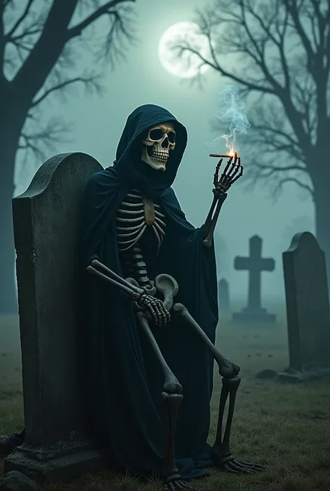 A skeleton smoking cigarettes 
