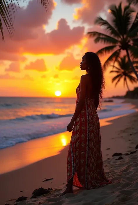 africaine a la plage,soleil couchant 