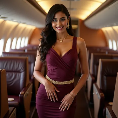 Sexy beautiful Big Boobies busty Traditonal Hindu Indian  Airhostess In Tight dress . Wearing Waist chain around her navel