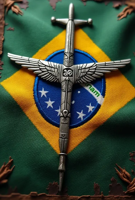 Warplane patch with tool featuring the Brazilian flag, Number 32 