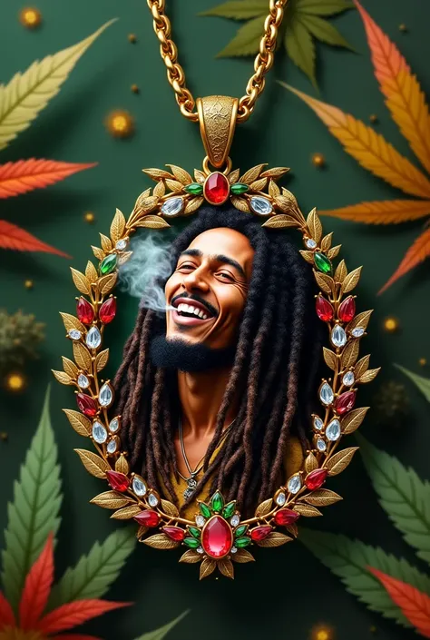 Bob marley smoking weed   into a pendant with colored diamonds more designs
