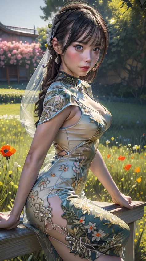 (best quality,4k,8k,highres,masterpiece:1.2),ultra-detailed,(best quality,realistic:1.2),lovely woman,field of poppy flowers,ver...