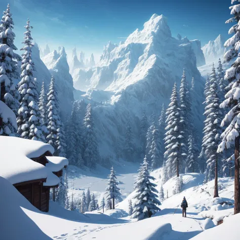 Aerial perspective captures a sprawling snowy forest at the North Pole, nestled within resides a toy factory with a whimsical design reminiscent of Disney animation, blending elements of cartoon charm with 3D depth, unreal engine, influenced by the artisti...