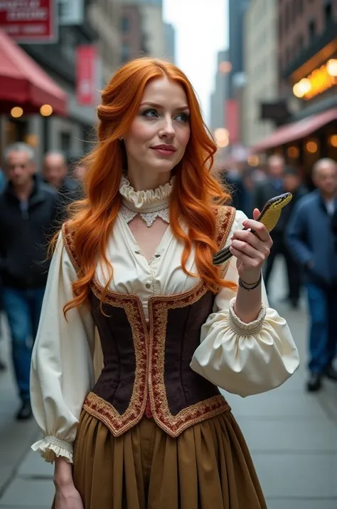 An ginger women thats an ultimately attractive angelic like model in looks, half Irish and half german, 5-11 in height, has blue eyes, her job occupation is 18th century and Specificly the freanch and indian war era british Magician & shes doing a street p...