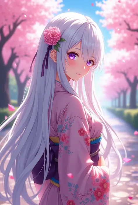 Beautiful, sexy anime girl with white hair.