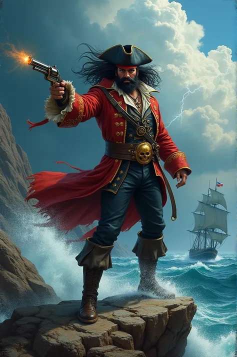 Blackbeard the Pirate in a fight in Ragnarok with a pistol