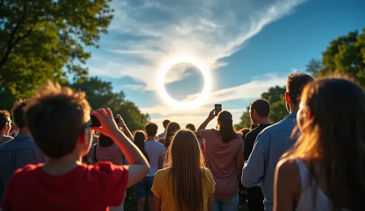 solar eclipse with people watching