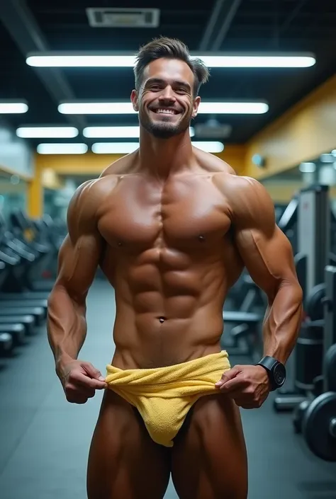 Man at the gym showing his genitals in full body.

