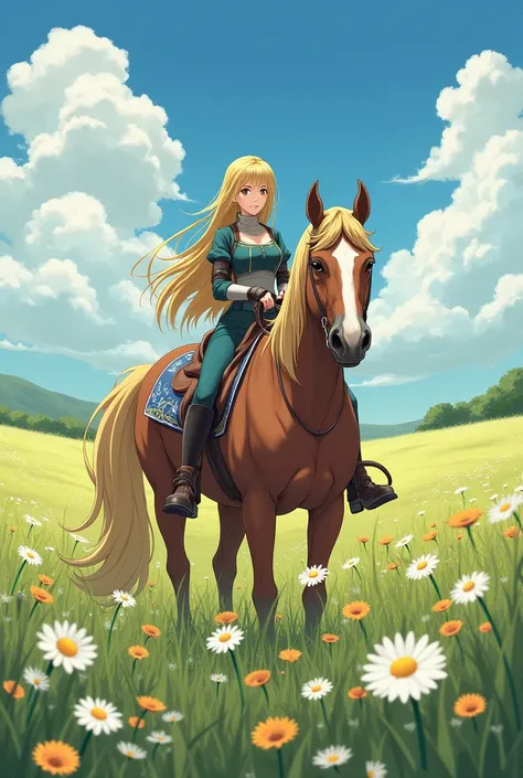 Tsunade with a horse with in field of flowers