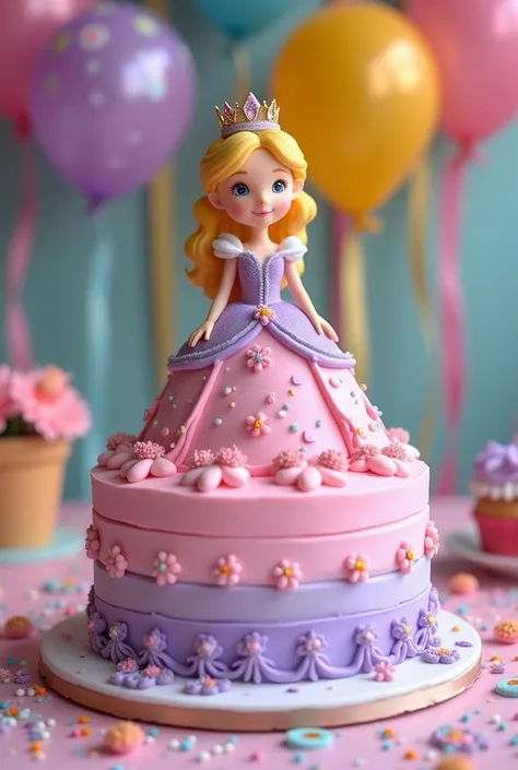 Princess cake, with a princess on on top, for a kindergarten birthday 