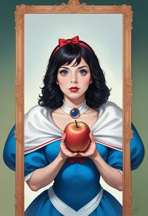 foto cinematográfica snow white, Disney princess, Front photo, ultra realisitic, cosplay snow white, 4K image, Holding an apple, snow white, black hair, snow white, PICTURE REALISTIC, human being, not to make a drawing-like image, PICTURE REALISTIC 