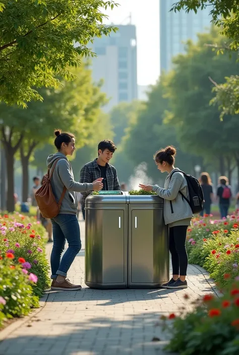 create a robot garbage bin that separates biodegradable and non biodegradable, with alcohol sprinkler