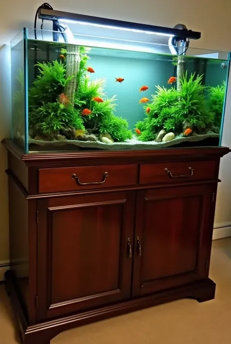 Draw a beautiful aquarium table 

Dimensions:Length: 57 inches
Width: 21 inches
Height: 29 inches

With Two large Drawers 14 inch height each