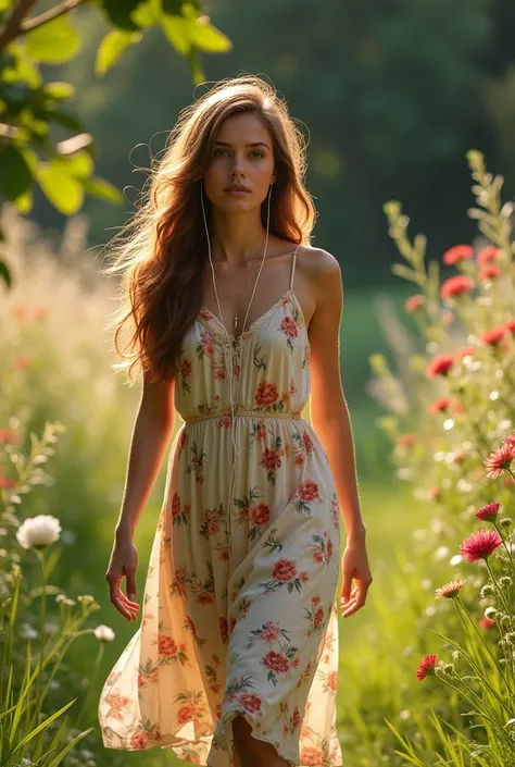 A cute women standing alone outside like nature and flowers  standing like upset moving slowly  She listening  music 🎧  photo size 16:9