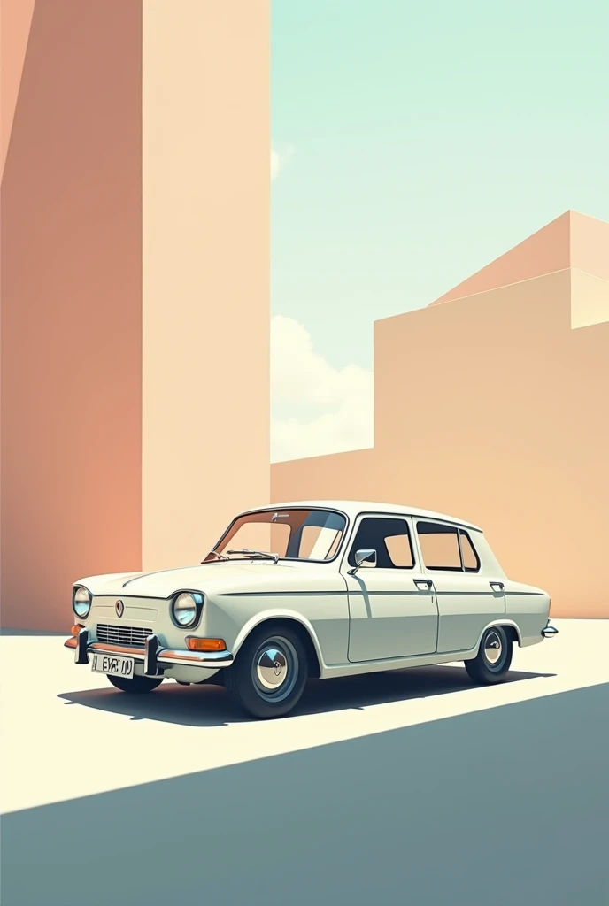 White Renault 11 car, view 3/4, art vectoriel