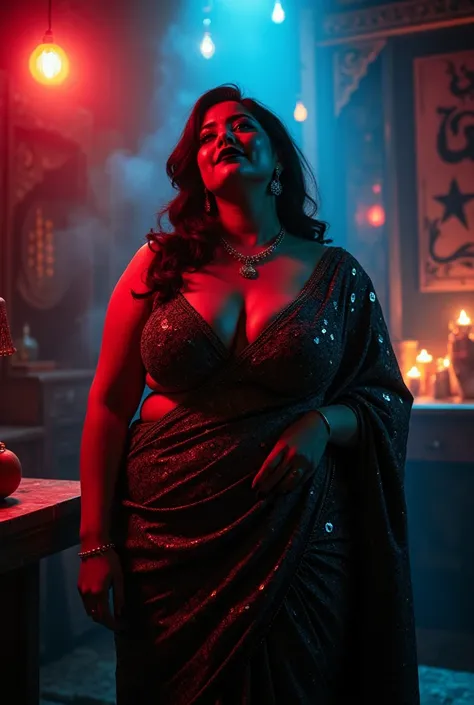 indian astrology,Looks like Aparna Dixit, full body Closeup shot, Big chubby aunty, milf, cougar lady witch, horny Gothic milf,  50 years old gorgeous mature lady, pervert demoness, demoness of lust, curvy, black lips, horny face, extremely gorgeous, thick...