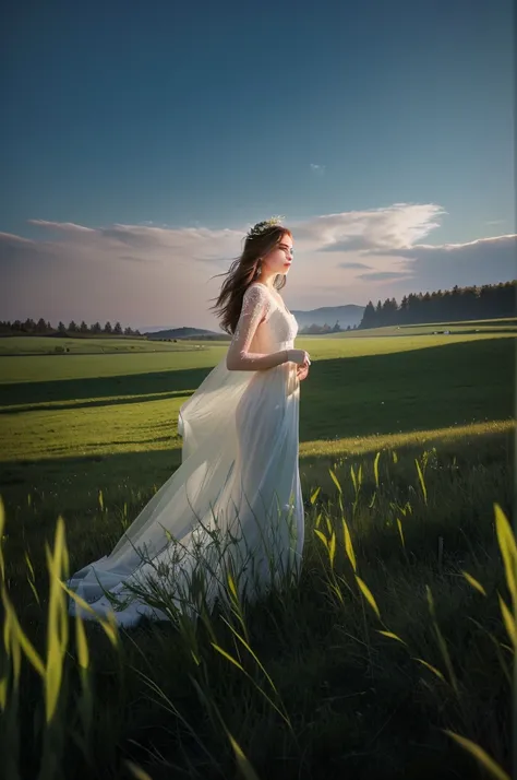 A woman in a white dress walks through a field, Mark Adams, Photography Alexey Gurylev, In a field, Photography Alexey Kurilyov, On a meadow, stunning photo, Outdoor Fine Art Photography, On a meadow, Perfect Composition and Lighting, Fine Art Fashion Phot...