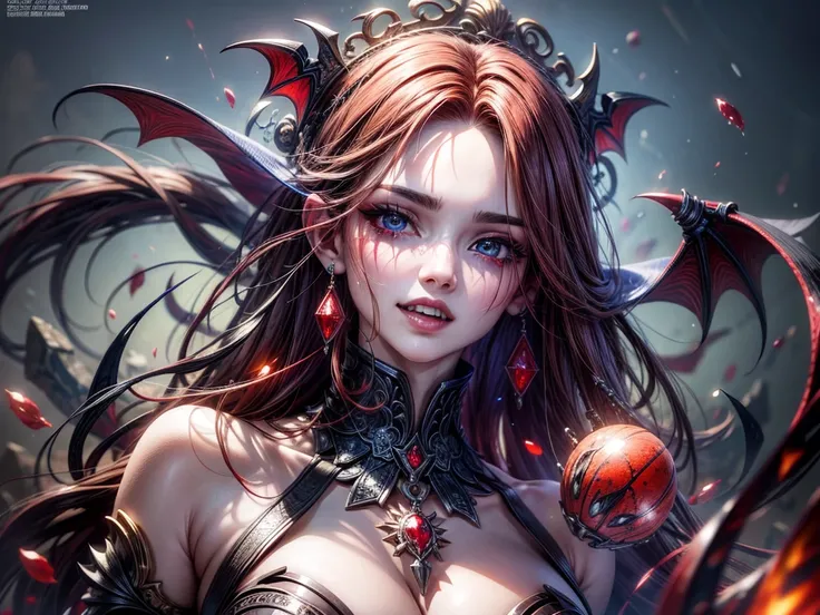 a portrait of vampire with a bloody tear coming down from he eye, an exotic beautiful female vampire, red hair color, dynamic hair style, ultra detailed face, best detailed face, silver eye color, glowing eyes ((1single red teardrop: 1.3)), ((tear drop mad...