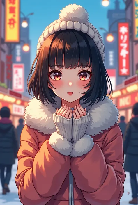 masutepiece, Best Quality, Illustration, Ultra-detailed, finely detail, hight resolution, 8K Wallpaper, Perfect dynamic composition, Beautiful detailed eyes, Women&#39;s fashion fluffy winter clothes,Short bob hair,mid-chest, Natural Color Lip, Bold sexy p...