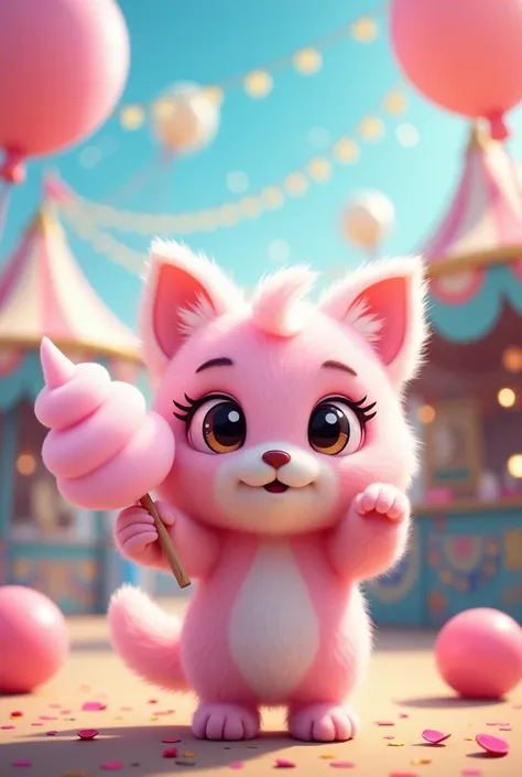 ｢Fluffy｣is the themes image character。Pink and cute。holding cotton candy。