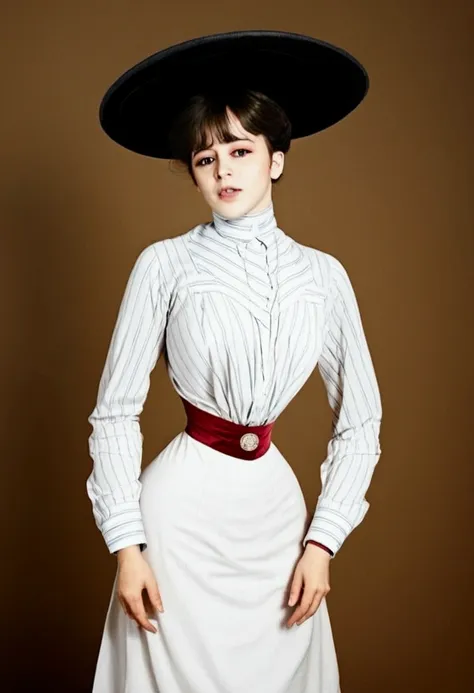 (((nsfw)). teenage gibson girl of the 1900s (((fellating:1.5))). ((1900_dr3ss)). high-collar long sleeve shirtwaist. wide-brimme...