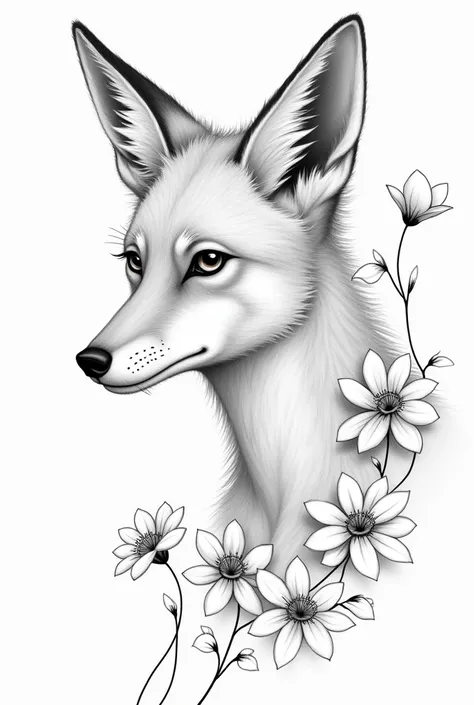 masterpiece, superlative, fox ears, male , solo, bust closeup, flower line drawing background, white background, monochrome, line drawing, ((sketch))