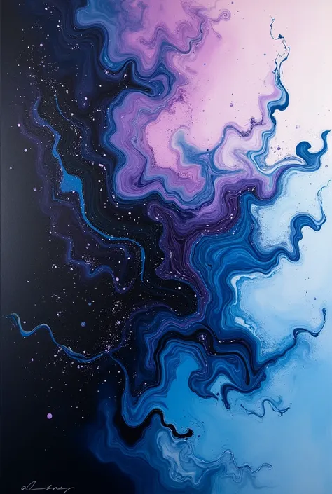 Action fluid painting consisting of black blue and purple colors 