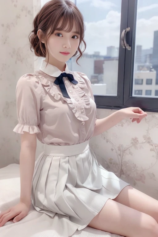 (inside), (window), (masterpiece), (最high quality), (very detailedな), (best shadow), (photorealistic:1.4), frill blouse, skirt, ...