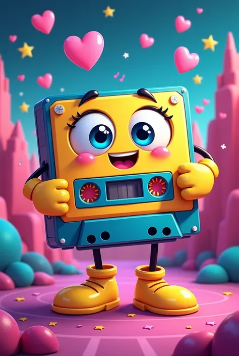 Happy cassette tape, with arms
