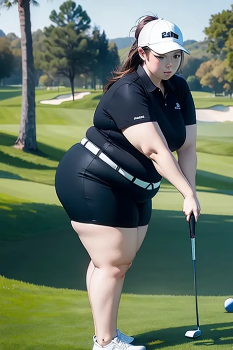 sexy bbw woman playing golf.