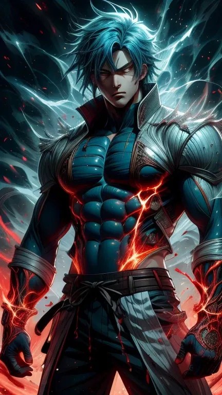 (Aesthetics, Hi-Res: 1.2), Get ready for a visual feast with 20 year old Vegito, solo, brilliant blue hair and tattoos, a creature with a handsome face and piercing golden eyes . In his transformed state, he radiates extreme instinct and power, creating an...