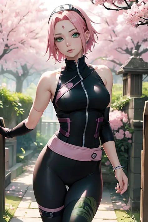 ((Ultra quality)), ((Masterpiece)), Sakura Haruno, Naruto, ((short pink hair)), (Beautiful cute face), (beautiful female lips), charming, ((sexy facial expression)), Look at the camera, eyes slightly open, (White skin color), (blue skin), glow on the body,...