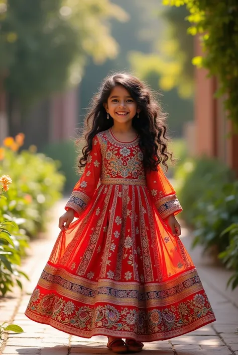 Pakistani girl With Full Dress Long Curly Black Hair Smiley Face Cute