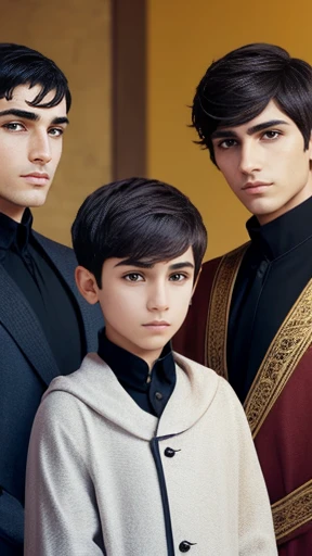 A group of HaLevi Ashlag men gathered with short hair focusing on the characters faces  