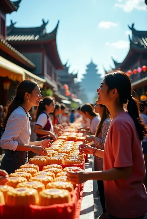  Image of tourists buying pressed cakes in Hue, Vietnam. For consumption or as gifts, Many customers. The image is very Hue, imperial palace, Vietnam