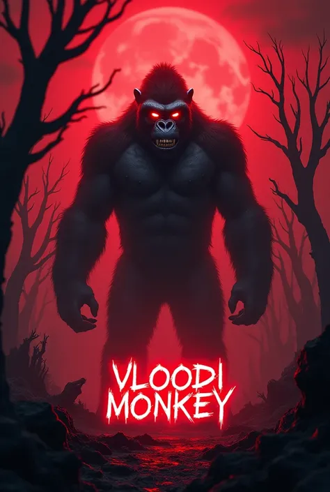 Advertisement for a trap singer named Vloodi Monkey with a demonic gorilla surrounded by death