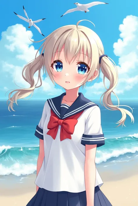 Beautiful young girl in a sailor uniform with twin tails