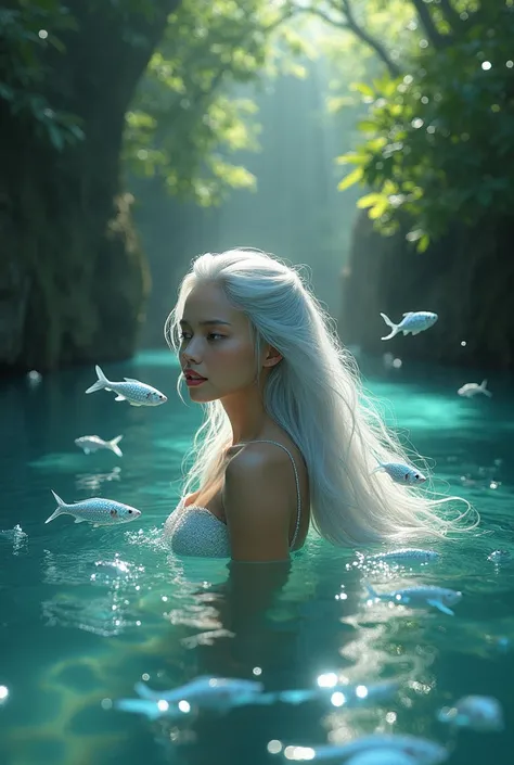 (apply fishes in the background, show me her face as well) Seraphina Lagdameo, an engkanto in the rivers of Mount Banahaw in the Philippines, was known for her ethereal beauty and the shimmering silver fish that followed her through the crystal waters. Her...