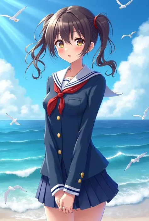 Beautiful girl sailor uniform blazer twintails