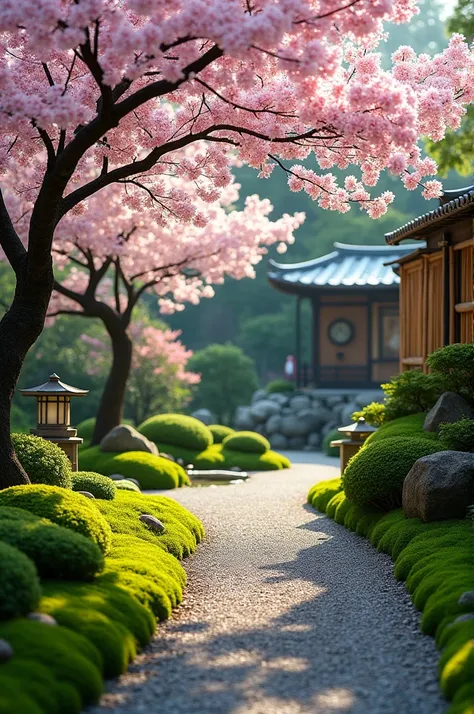 A path with a serene ambiance in the style of Japanese Zen with a view.