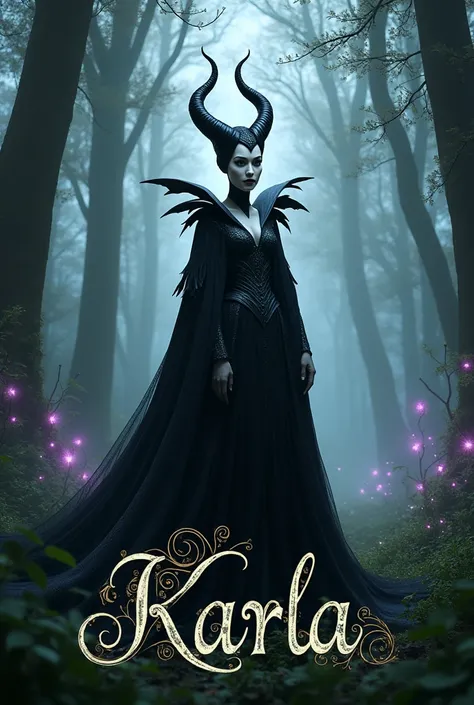 Create an artwork that contains the word Karla with details of the character Maleficent.