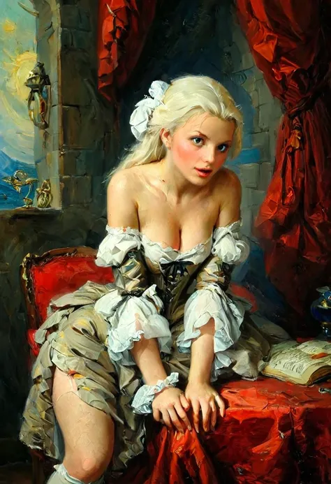 A woman in a fantasy world, in the style of 18th-century painting